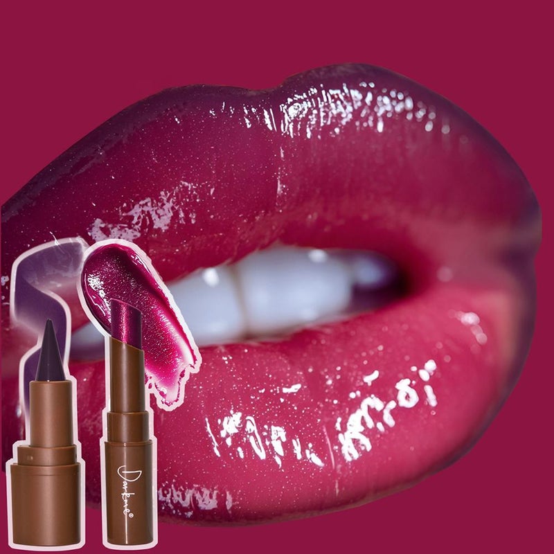 Matte lip liner and pearlescent lip gloss set: Dark lip liner, pearlescent solid lip gloss with glitter and vibrant color.